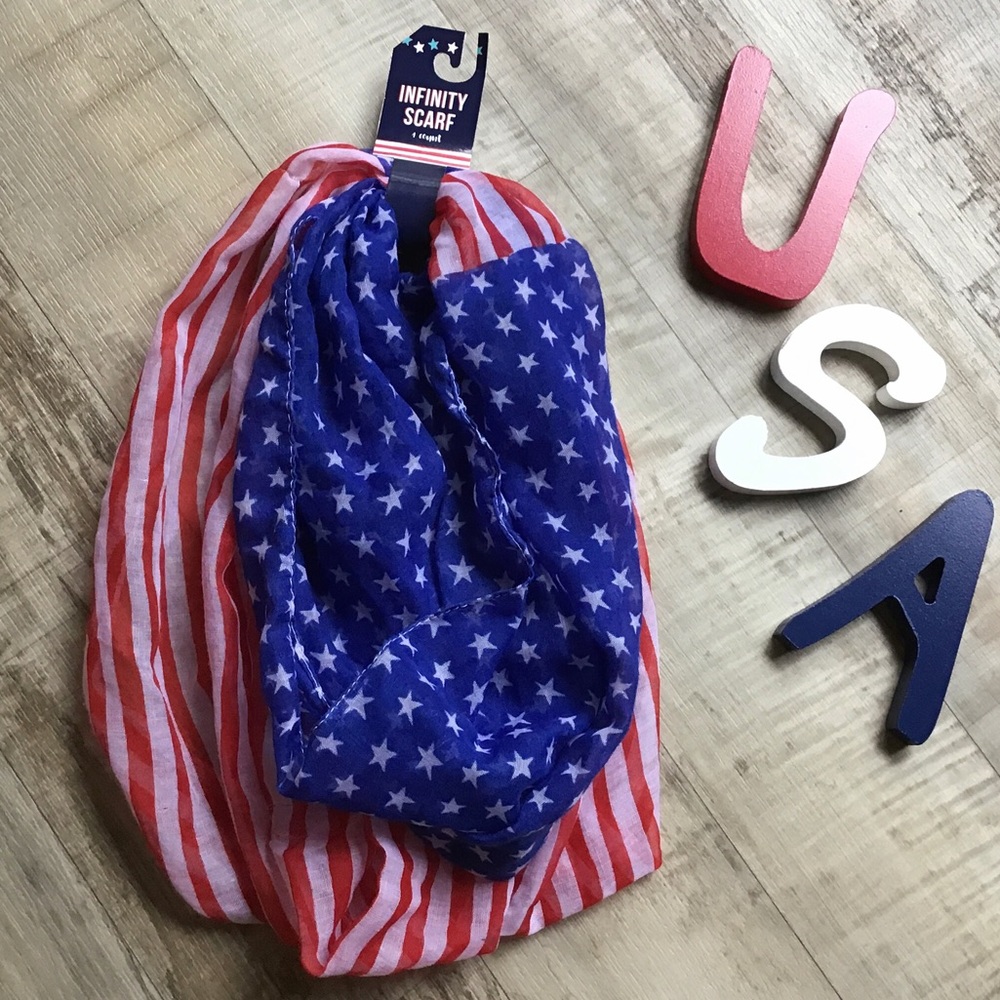 Patriotic red, white & blue infinity scarf.